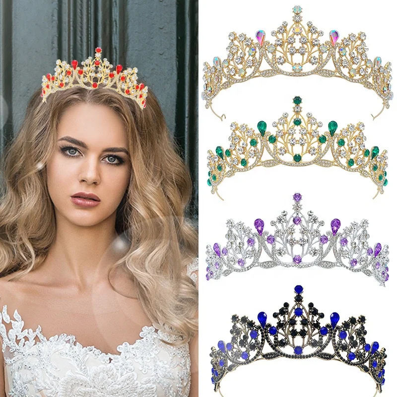 Bridal crown tiara headdress water drop drill eighteen years old adult princess pageant crown wedding veil hair accessories