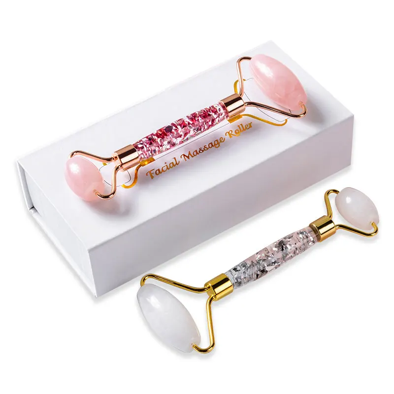 High Quality Face Massage Natural Resin Pink Jade Roller Gua Sha Set