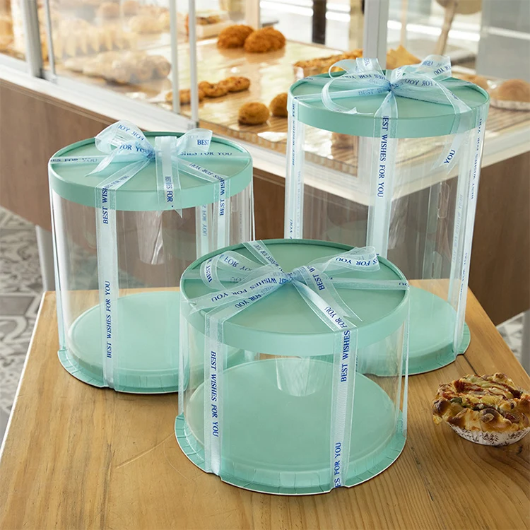 Custom Logo White Clear Tall Transparent Cake Wedding Birthday Party Gift Box