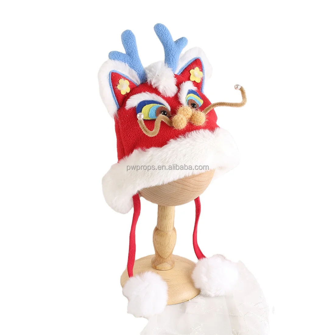 Chinese Style Dragon Bonnet Newborn Photography Props Handmade Baby Pompom Bonnet Photo Studio Accessories