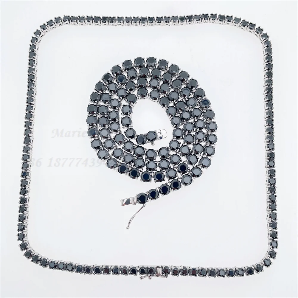 Оптовая Продажа Черный CZ Ожерелье для тенниса со льдом из кубического циркония Алмазная нержавеющая сталь теннис цепи Цена по прейскуранту завода-изготовителя