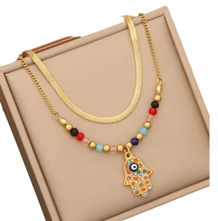 18k Vintage Drip eye jewelry sets stainless steel double chain Europe and America fashion jewelry sets