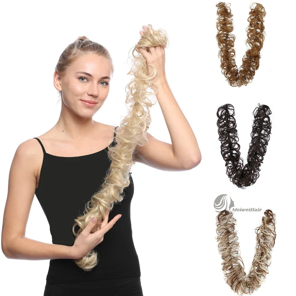 Meiwei wholesale  synthetic hair pieces curly scrunchy ties custom scrunchies accessory