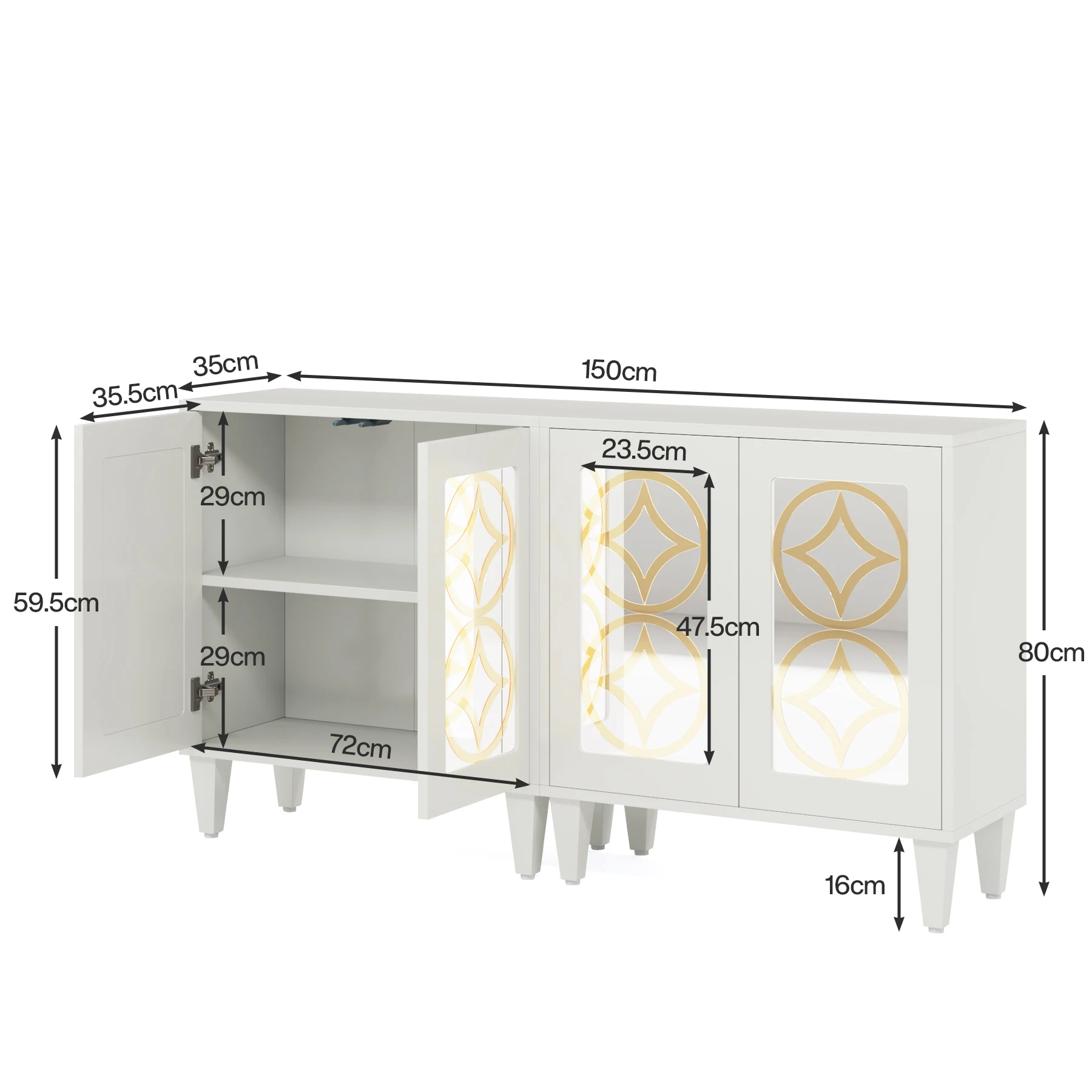 Customized Wood Storage Buffet Cabinet Sideboard Modern Furniture With Acrylic Mirrors Doors