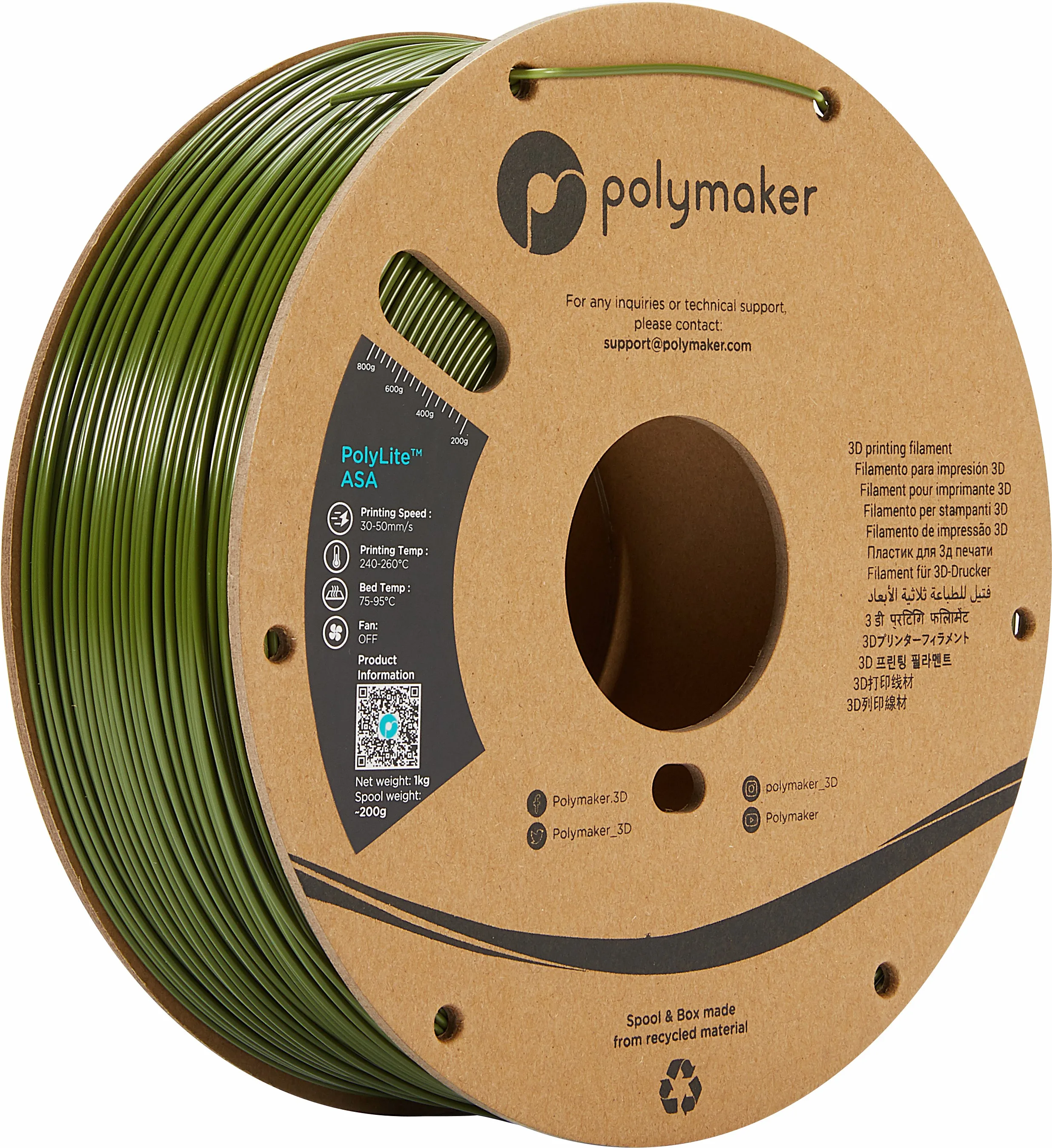 China Manufacturer New Product UV Resistance 1kg / 1.75mm/ 2.85mm Polymaker PolyLite ASA 3D Printing Filament For Sale
