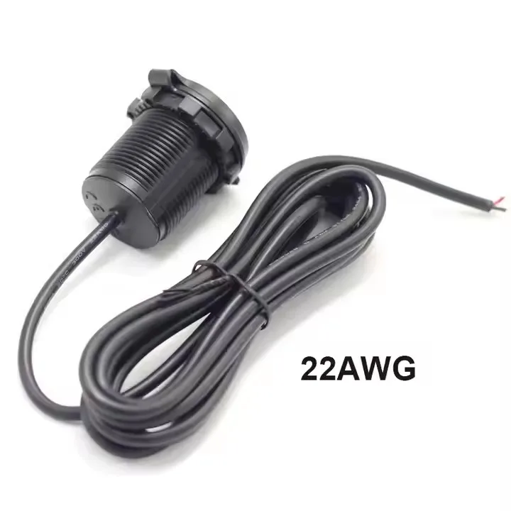 12V-24V Install Usb Port In Car Fast Charging Usb C Pd 12V QC3.0 And Type C Pd Dc Dual Usb Power Socket Outlet With 22AWG cable