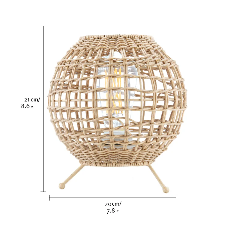 Good Price Handmade Small Woven PE Plastic Synthetic Rattan Bedside Decoration Rattan Table Lamp for Bedroom