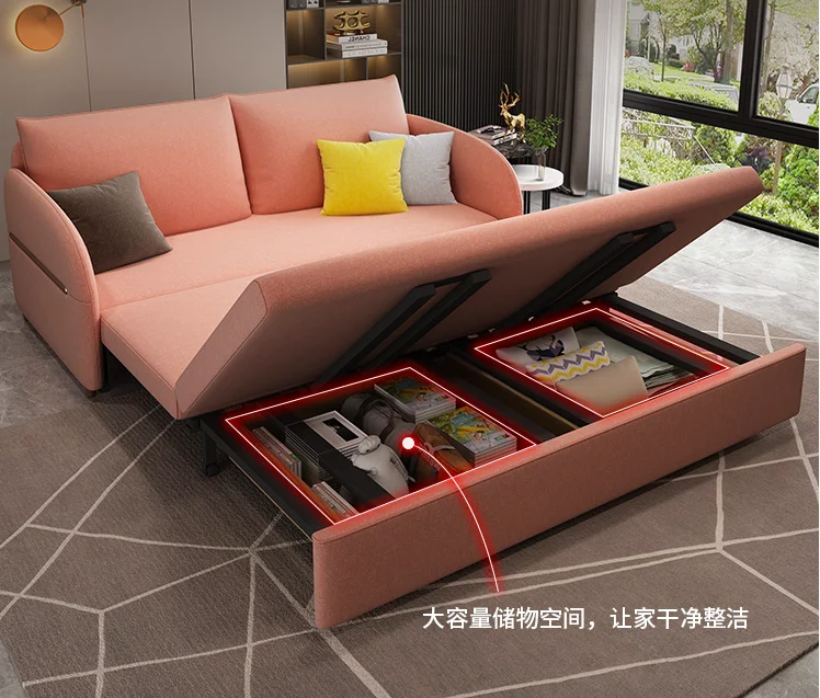 
living room push and pull sleeping multi-functional sofa bed can storage 
