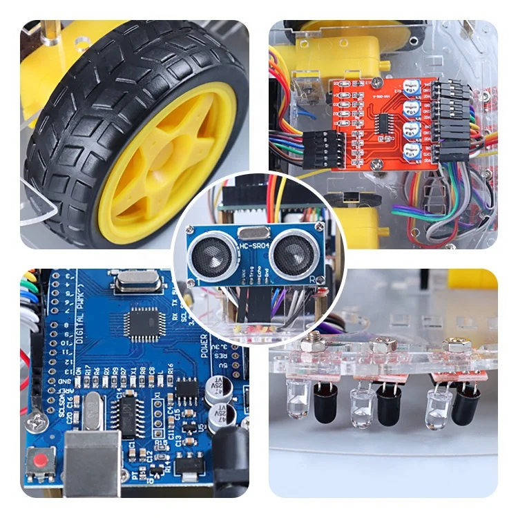 High tech 4WD Smart car kit support Blue tooth tracking ultrasonic obstacle avoidance programmable robot Use for Arduino  DIY