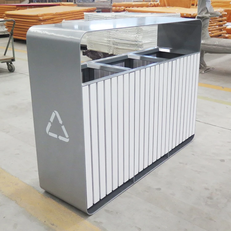 3/4 Compartment open top stainless steel wood recycling outdoor and indoor trash can 3 Compartment Recycling Bins recycling bin