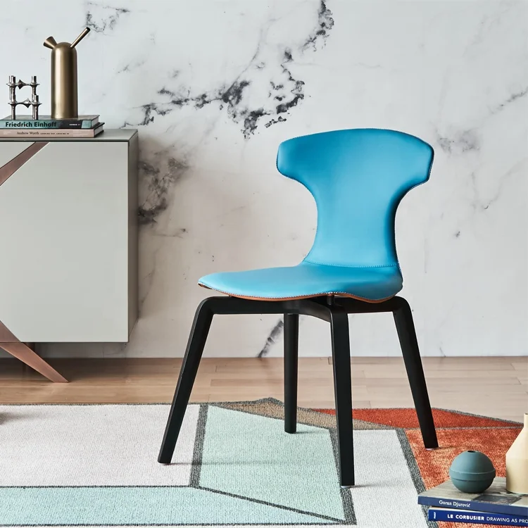 Modern Hard Leather Dining Chair Ash Soild Wood