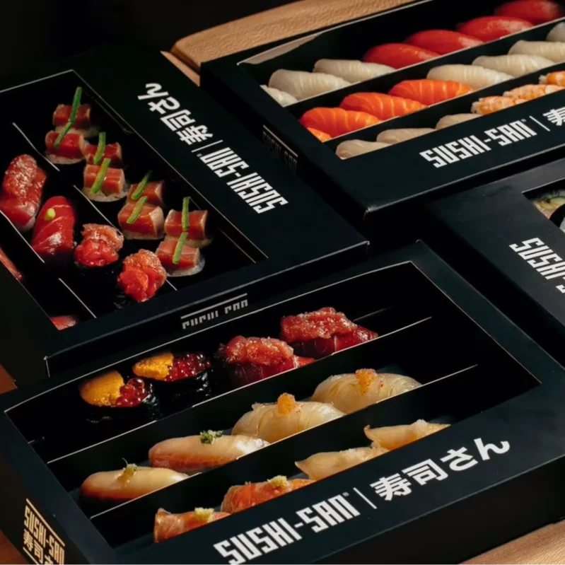 custom Disposable divider black premium Sushi Takeaway Box Japanese Food Packaging shashimi takeout takeaway Paper Boxes