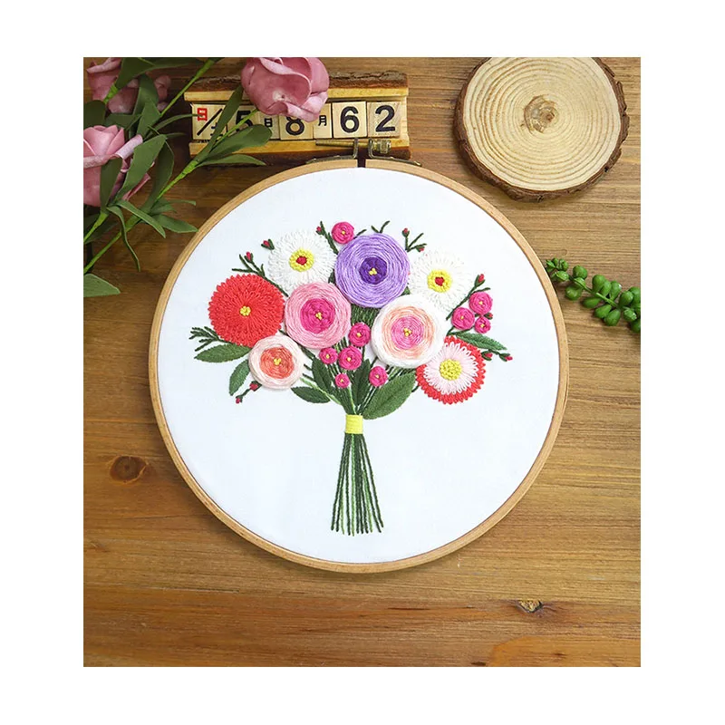 Xiurun  HOT Selling Handmade Embroidery Set Needlework Sewing Craft Purple Daisyflower DIY Embroidery Kits