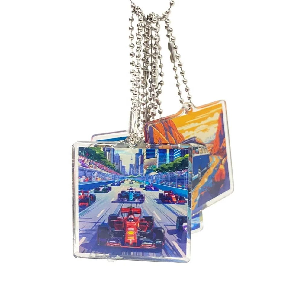 Custom acrylic pendant Key Chain double sides printing phone charms plastic keychain with epoxy glitter