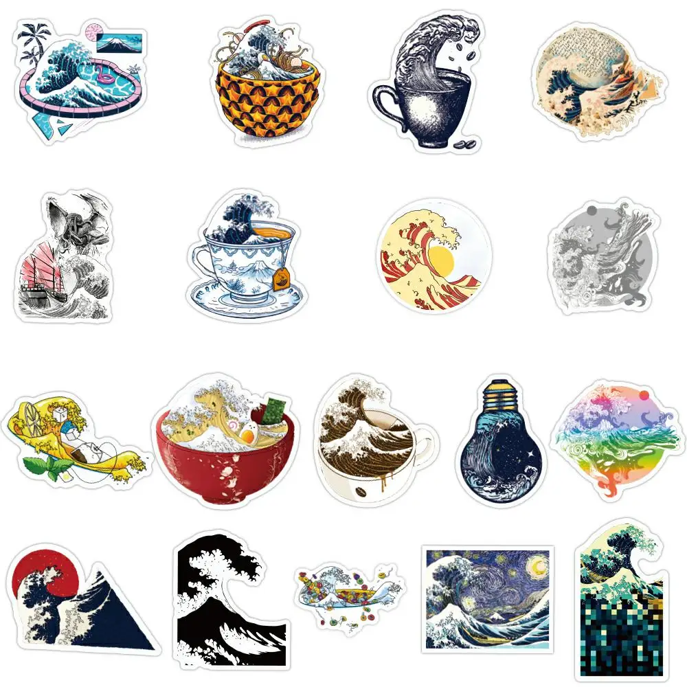 50 Pcs Japanese Art Painting Beach Wave Collection Stickers Scrapbook Diary Paper Decals Waterproof Vinyl Custom Stickers