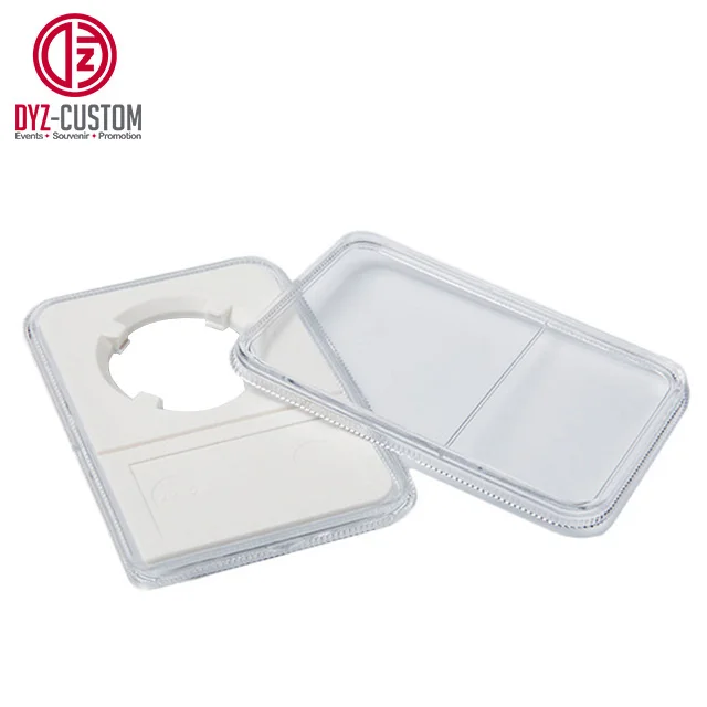 Clear Plastic 3mm Thick Rectangle Acrylic Coin Display Case with White Insert Coin Holder for Storage and Display