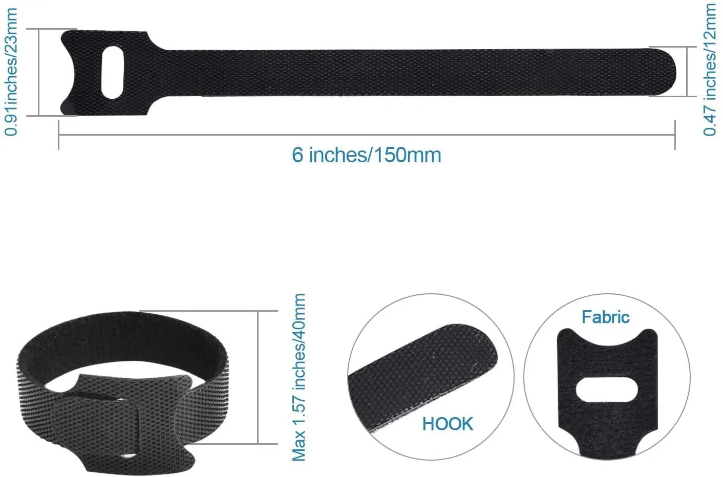 90 PCS 6 Inches Black Reusable Cable Ties Adjustable Cord Straps Cable Organizer  Cord Wrap and Hook Loop Cords Management