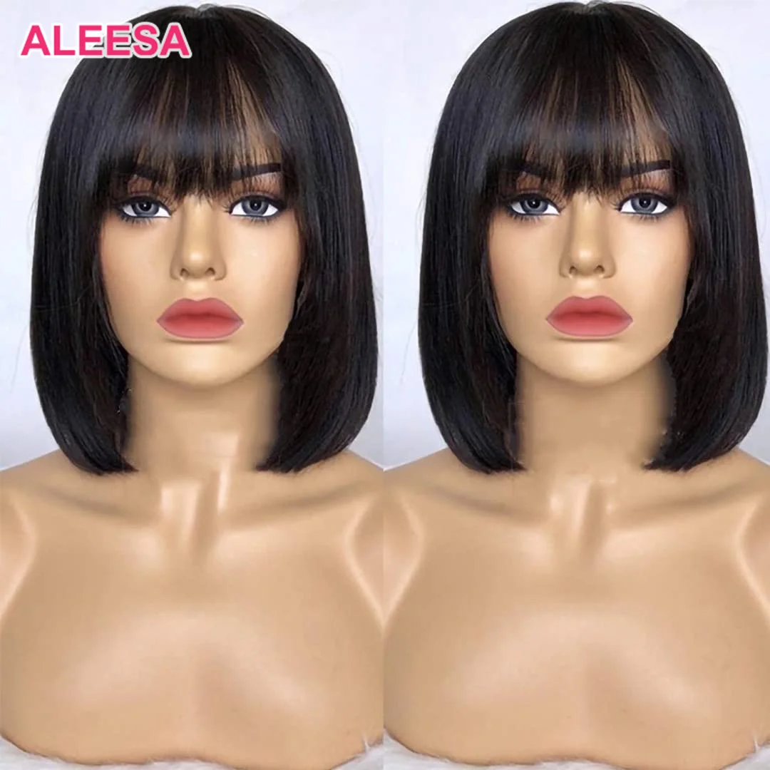 Cheap Price Bob Wigs Brazilian,Unprocessed Human Hair Wigs Cuticle Aligned Hair Wigs,100% Natural Black Short Bob Wig With Bangs