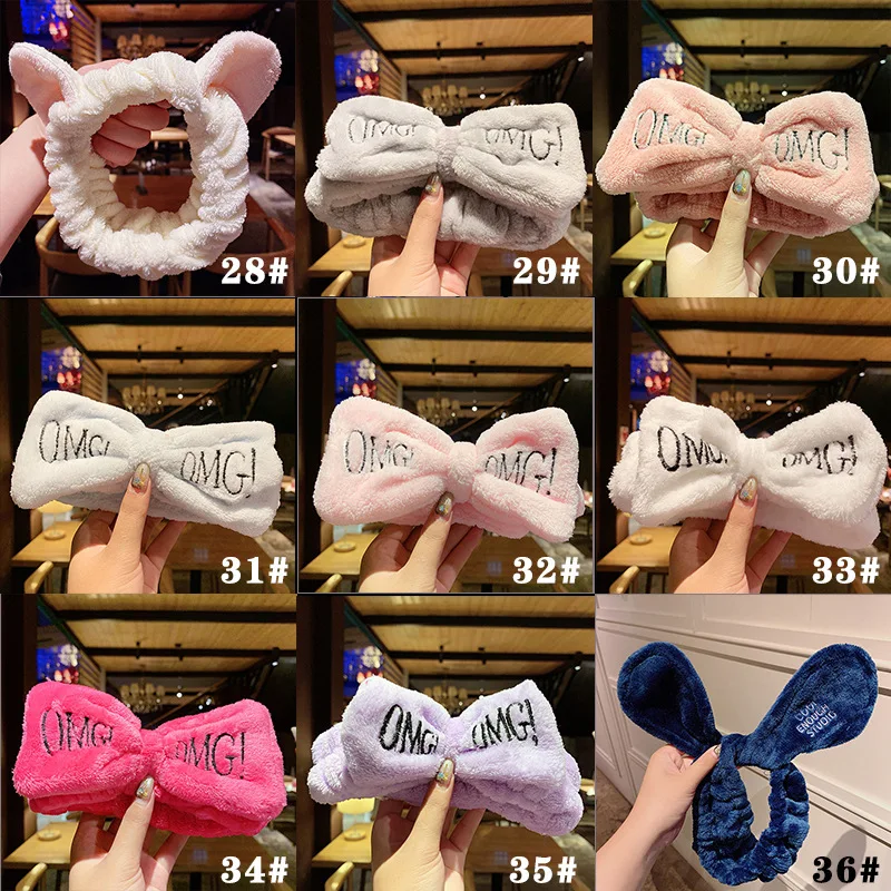 Women Girl Wash Face Cute Hair Band Makeup Plush Headwear Cat Bunny Ears Hairband Korea Elastic Velvet Bow Knot Headband