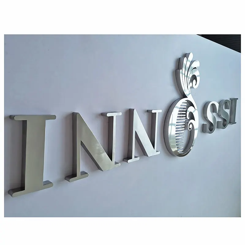 Custom Brushed Silver 3D Chrome Wall Mounted Stainless Steel Interior Wall Logo Metal Non Illuminated Channel Letter Signage