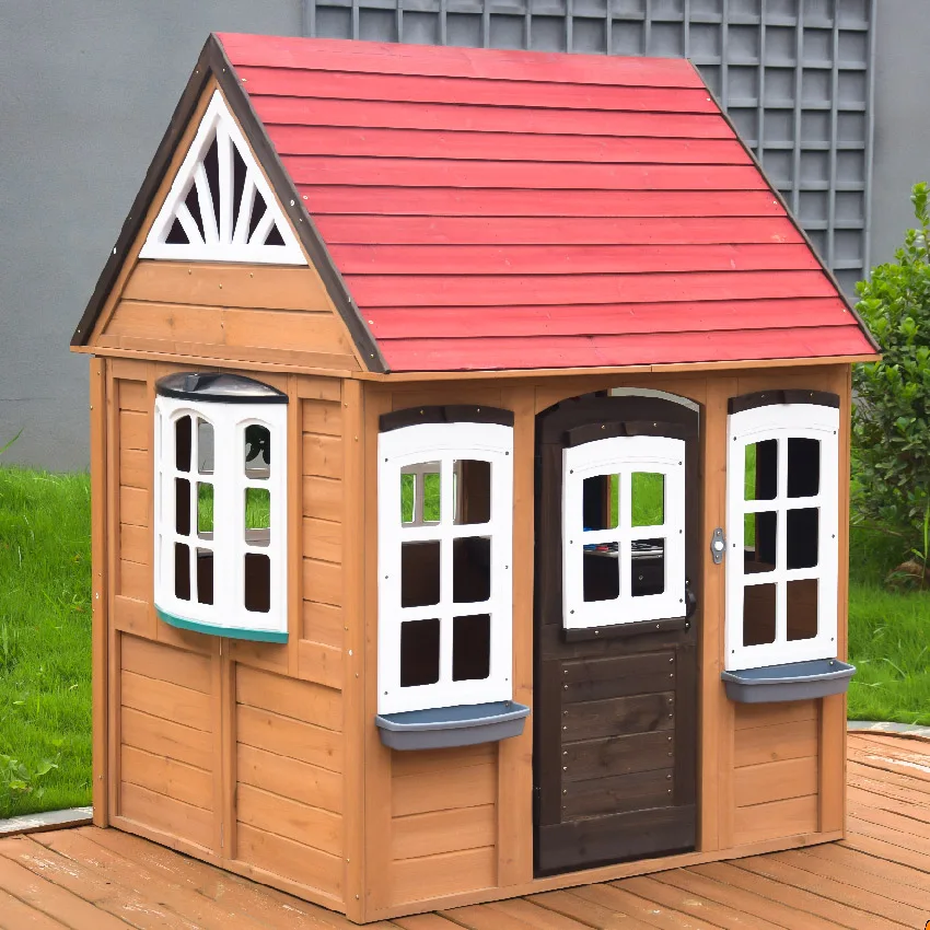 Square wooden outdoor game house populared play house for kids