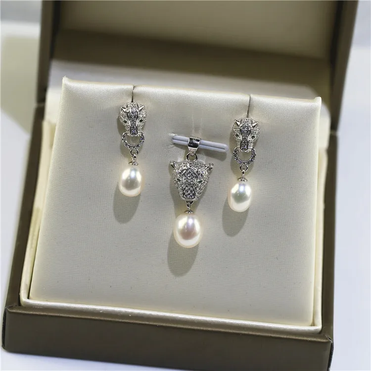 FEIRUN 8mm drop Fashion Bridal 925 Sterling Silver Women Natural Freshwater Pearl Set For Jewelry