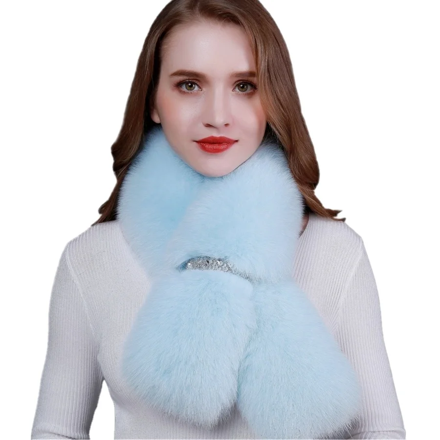 ZDFURS *new real fox fur collar  long fur scarf female  fur coat decoration trimming winter