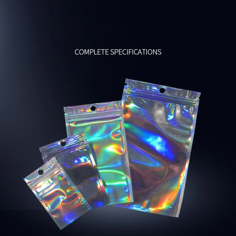 3 side sealed small holographic plastic laser printing zipper hologram bag