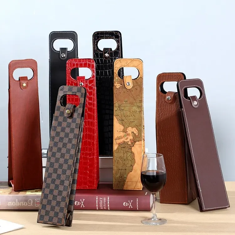 Luxury PU Leather Wine Bag For Whiskey Double Bottle Back Gift Wine Bottle Cover Bag With Handle