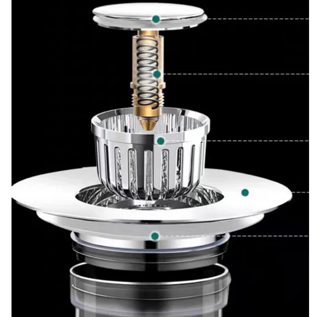 Sink Filter Bouncing Core Vegetable Washing Basin Leak Plug Anti Odor and Blocking Press Type Drain
