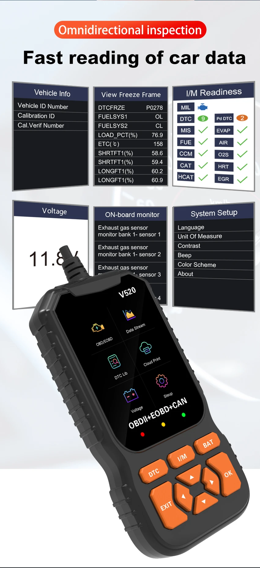 OBD полнофункциональный V520 CE FCC RoHS считыватель кодов elm327 автомобильный диагностический инструмент Автомобильный сканер