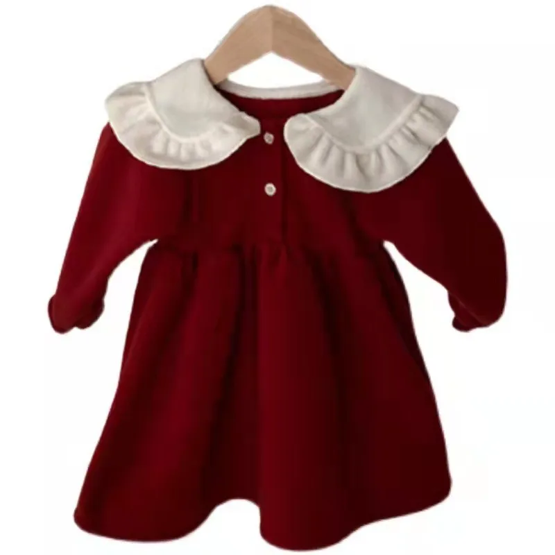 Newborn Infant Baby Girls Kids Winter spring Dress long Sleeve with fleece Ins plaid shirt baby girls party wear dress princess