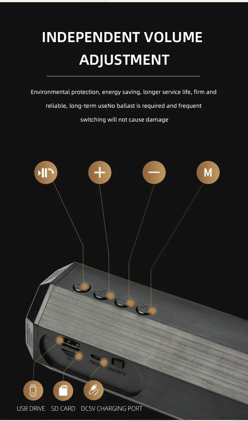 BD68 10W Wireless Soundbar Speaker Colorful Flashing Light Stereo Subwoofer Party Speaker With Sound Blaster Handsfree FM