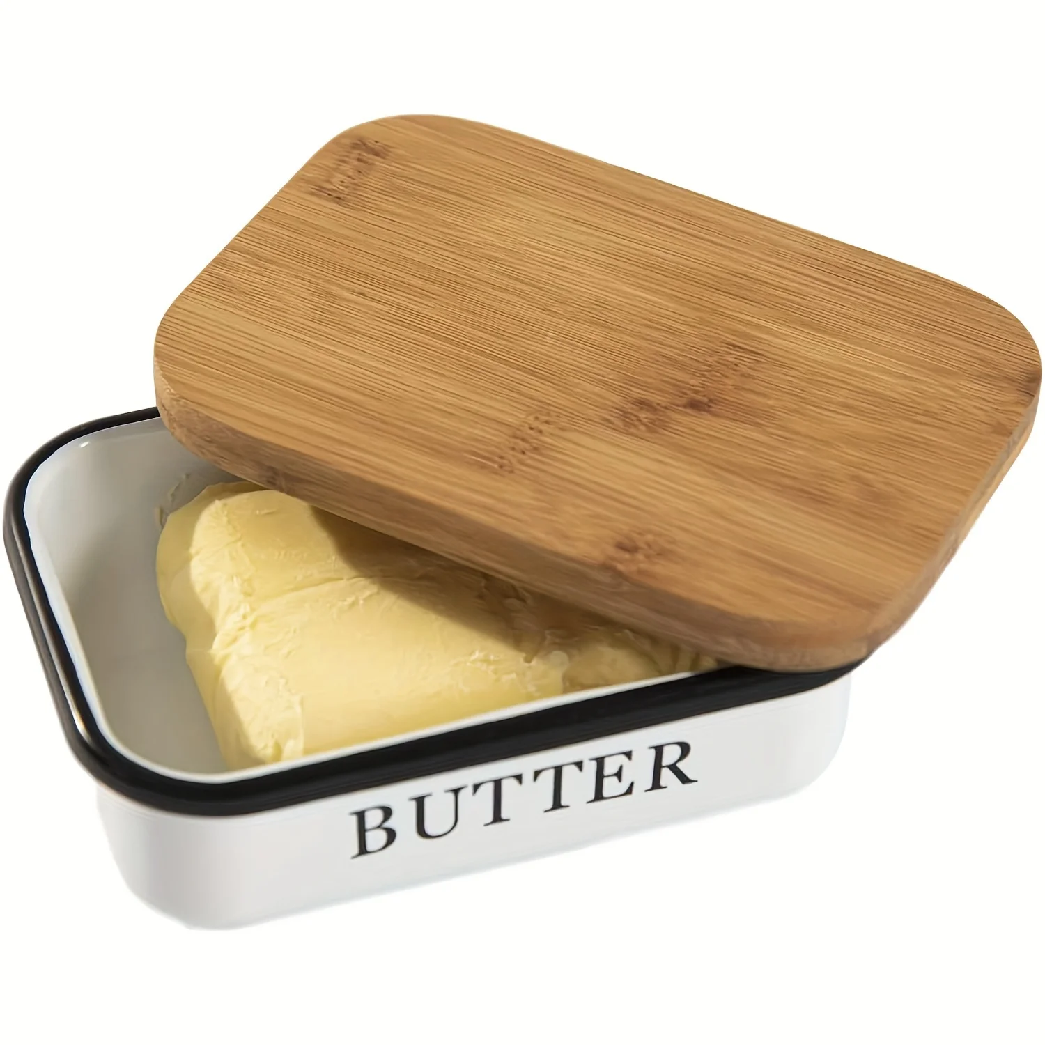 Multi-Function Butter Dish Elegant & Sustainable Bamboo Lid Butter Dishes