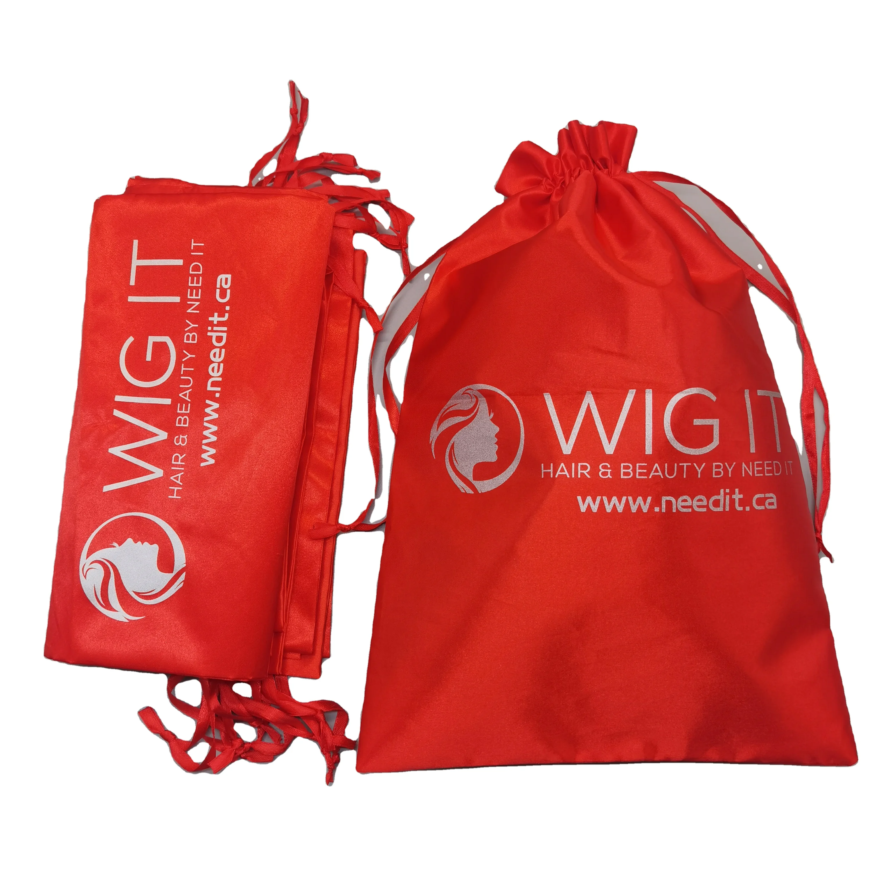 Роскошные атласные сумки для париков со шнурком коробки упаковка с логотипом на заказ шелковая сумка