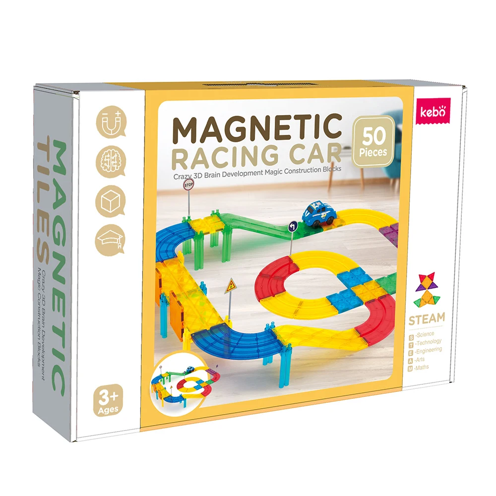 KEBO Hot Sale 50 pcs 2024 New OEM ODM custom   race car set Magnetic Toys construction building blocks tiles for kids
