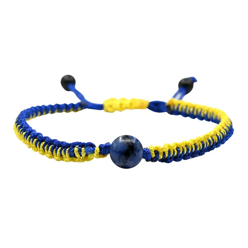 Ukrainian Flag Color Woven String Healing Crystal Bracelet With Women Men Blue Yellow Stone Handmade Crystal Ukraine Bracelet