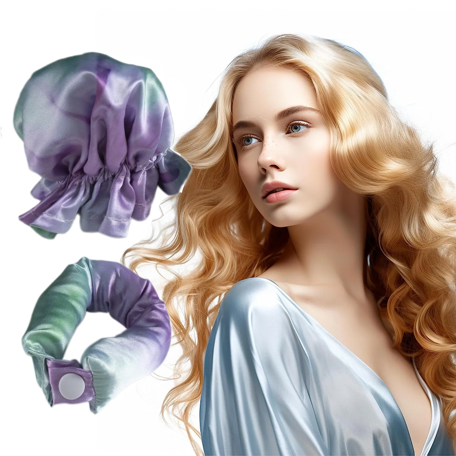 Abeis New Satin Heatless Hair Curler BUN BONS Sleep Hair Curling Tool for Women Soft Silk Heatless Curling Hair Rollers with Cap