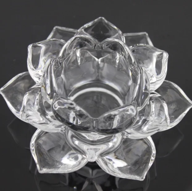 Crystal Butter Lamp Tea Light Candle Holder Clear Lotus Pray Lamp