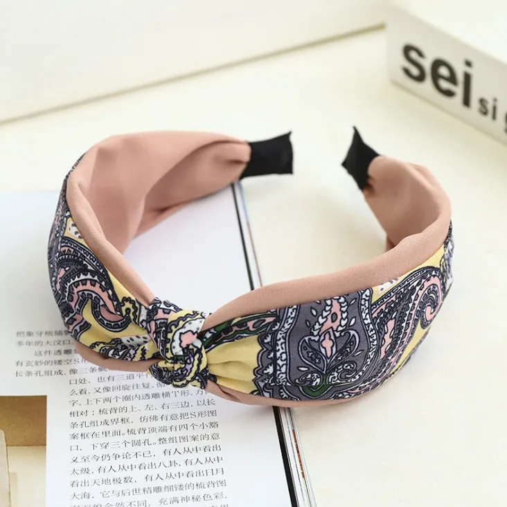 Middle knot hoop new national wind texture fabric bowknot hair ornaments beautiful girl headband