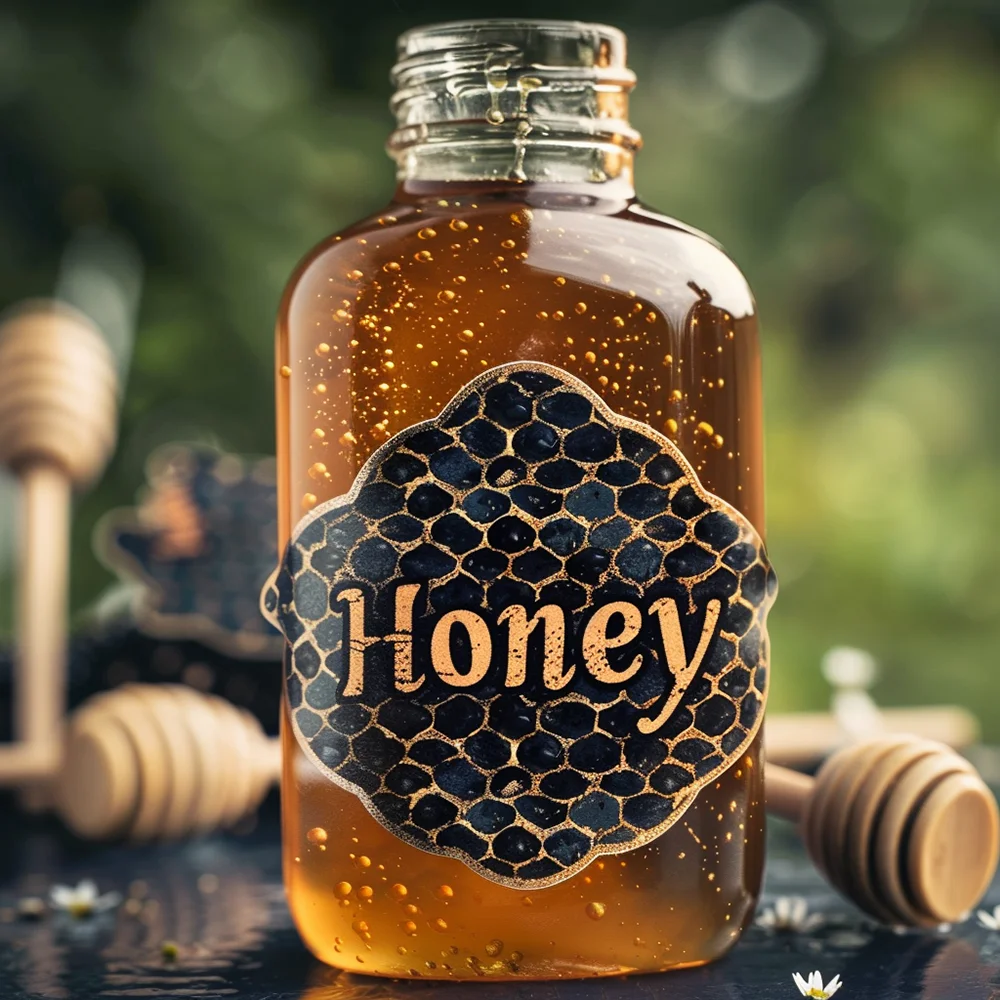 Custom Premium Gold Foil Packaging Labels Printing Honey Brand Hot Stamping Stickers Seasoning Jam Label For Food Jar Bottle