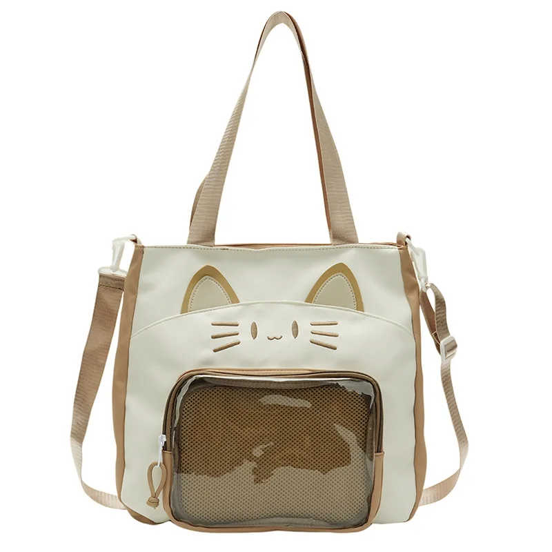 Huffmanx Cute Ita Bag Pin Display Nylon PVC Backpack School Preppy Kitty Backpack for Girls Y2k Aesthetic Single Shoulder Bag