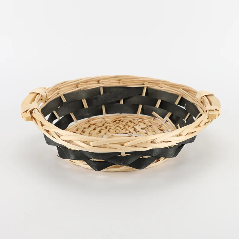 Hot Selling Round Wicker Wood Chip Storage Tray Basket