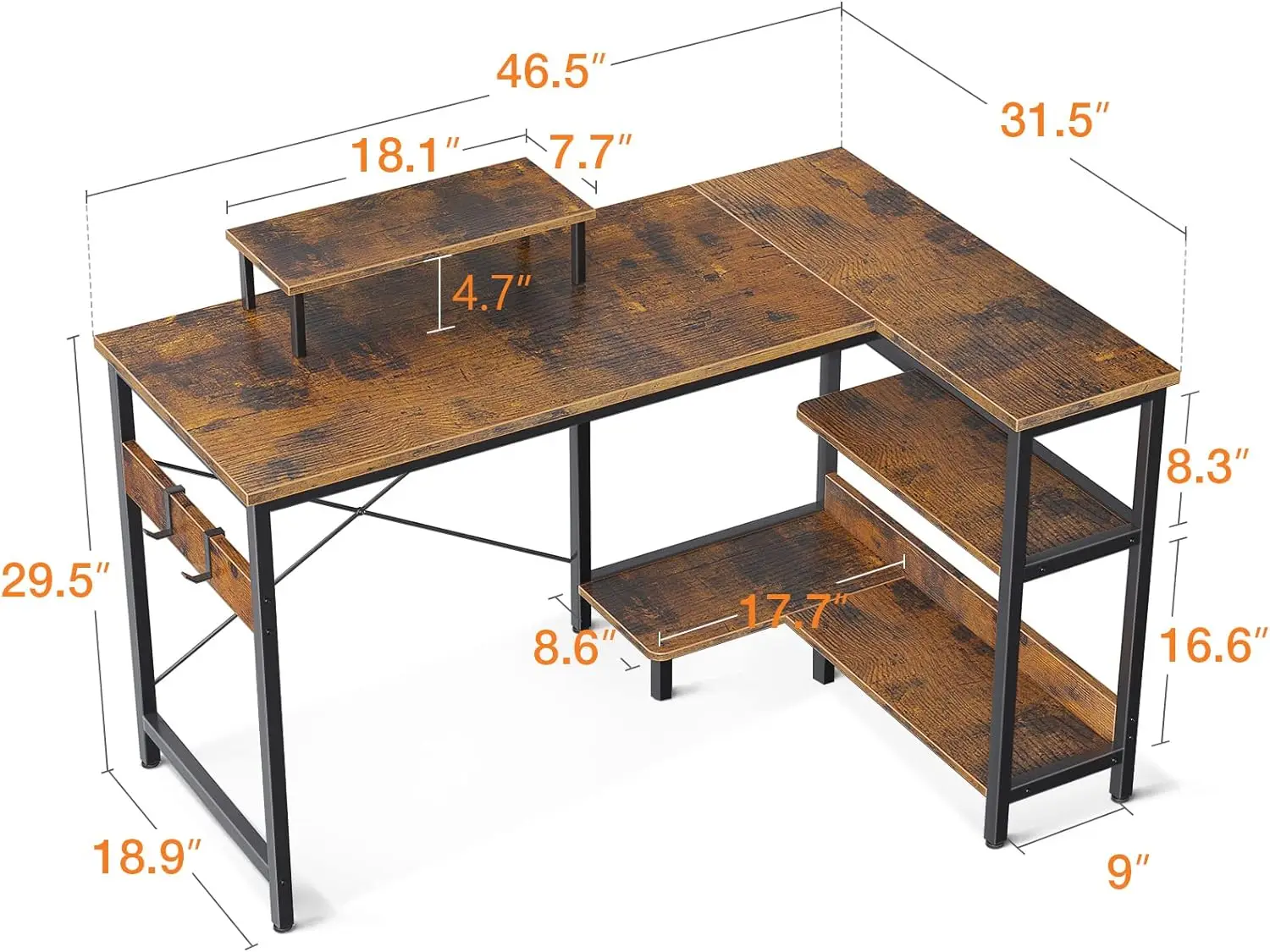 47-inch L-shaped computer desk, flip dump shelf L-shaped corner desk, modern home office workstation simple writing desk