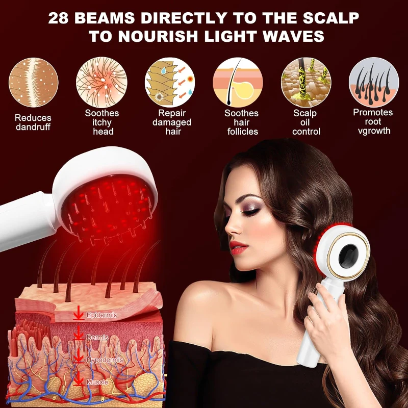 Portable LED Light Therapy Hair Scalp Massager with EMS Vibration Hair Brush Comb