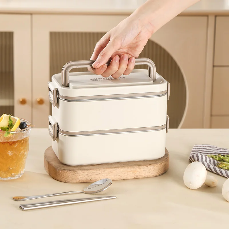 3 layer student school office 3000ml large capacity nutrition microwave food safety plastic metal stainless steel lunch box