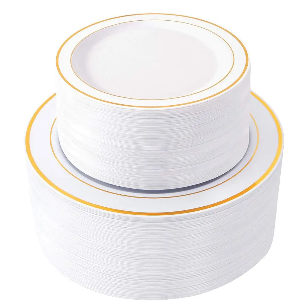 50pack 300pcs  Popular Wedding Decoration Plastic gold rim charger plate High Quality 10.25 Inches Plastic Party Charger Plate