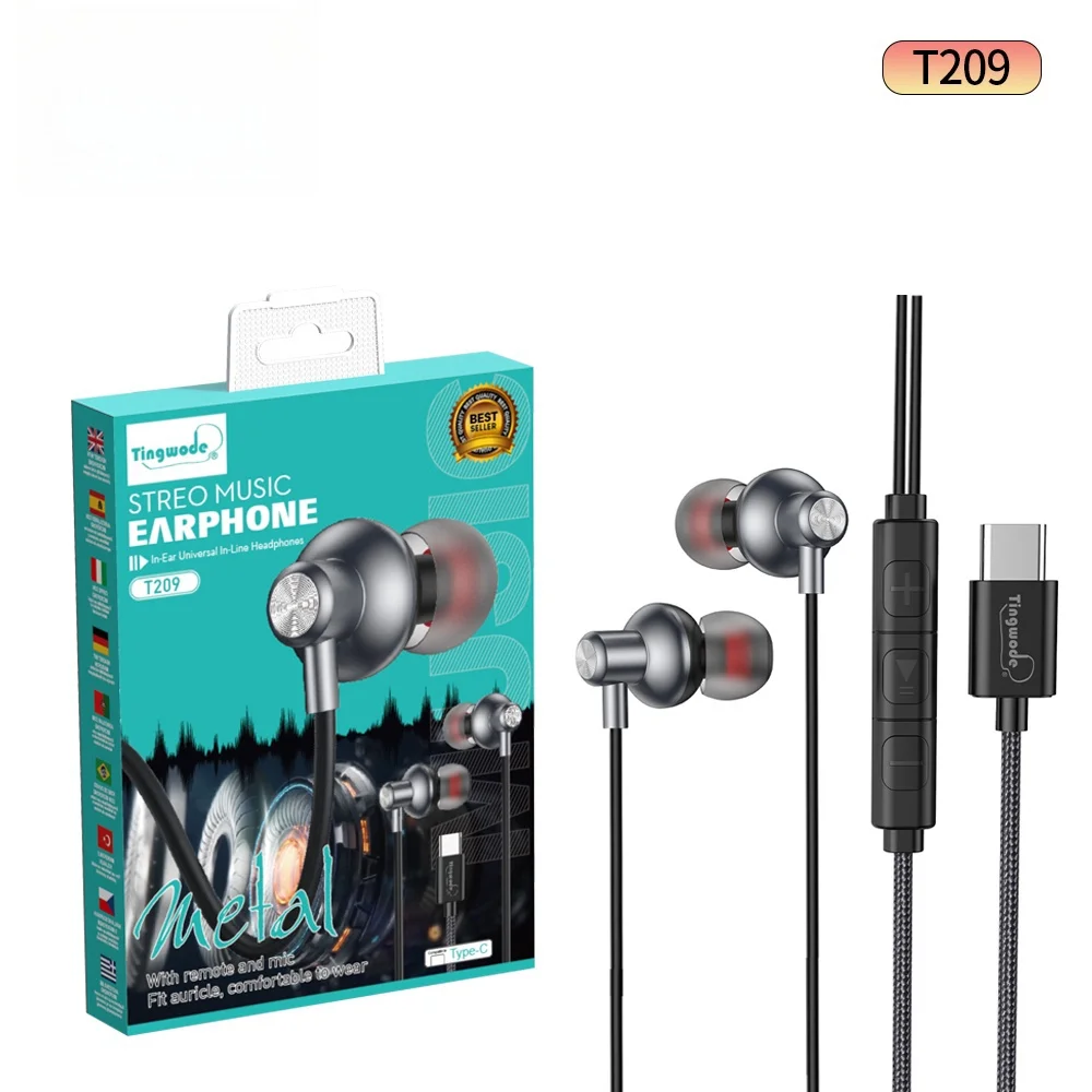 Универсальные проводные наушники-вкладыши 3 5 мм с встроенным управлением и Type-C для всех мобильных телефонов чипсетом JL