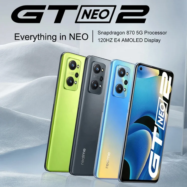 Original 5G 6.62 Inch 120Hz AMOLED E4 Screen Snapdragon 870 5000mAh Battery 65W Charge NFC Smart Phone Realme GT Neo 2