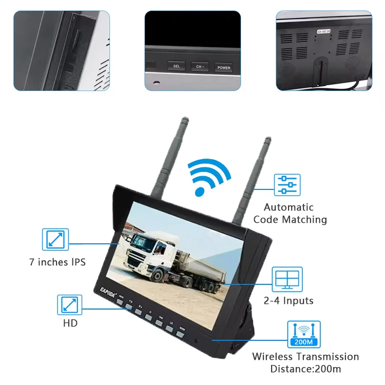Factory Directly Selling Wireless 7 inch Reverse Backup Lcd monitor And Camera 4 Channel Truck Camera for Car Truck